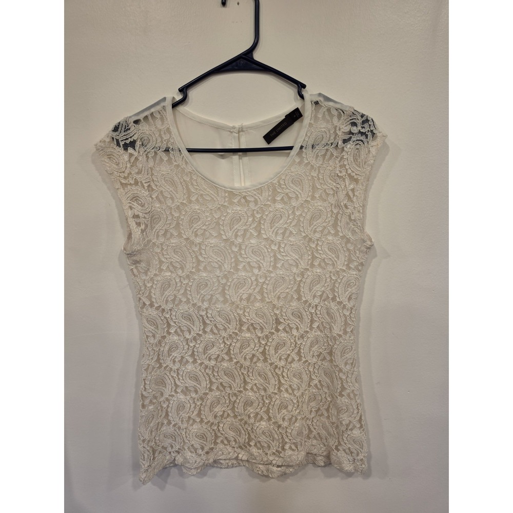 Ivory Lace Blouse Women's Medium‎ Sheer Cap Sleeve Paisley Floral Romantic Top